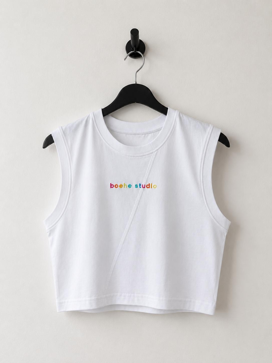 Boehe Studio Gökkuşağı Nakışlı Kısa Kollu Crop Top - Beyaz